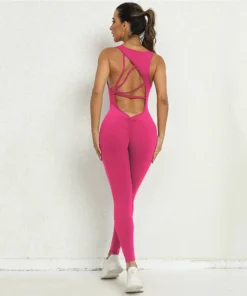 Yoga Jumpsuit V-shaped Back Design Sleeveless Fitness Running Sportswear Stretch Tights Pants For Womens Clothing